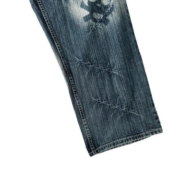 Muka Jeans Baggy Y2K Airbrushed Skull Stitches All Over Design Grunge Jeans 42 - Picture 7 of 16